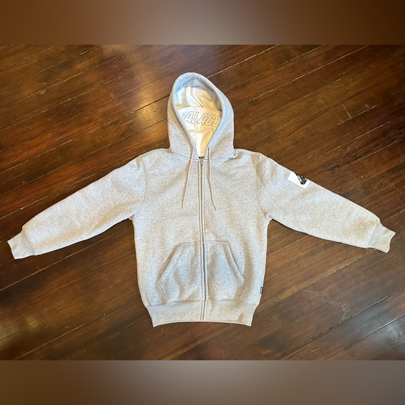 NWT 2023 PALACE FACEMASK SHEARLING THERMAL ZIP HOODIE GREY SZ. SMALL - Picture 3 of 16